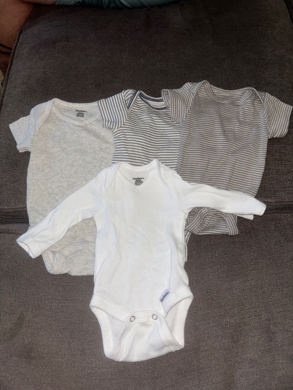 Gerber White, Light Gray, and Gray Stripe Baby One-Piece Bodysuits